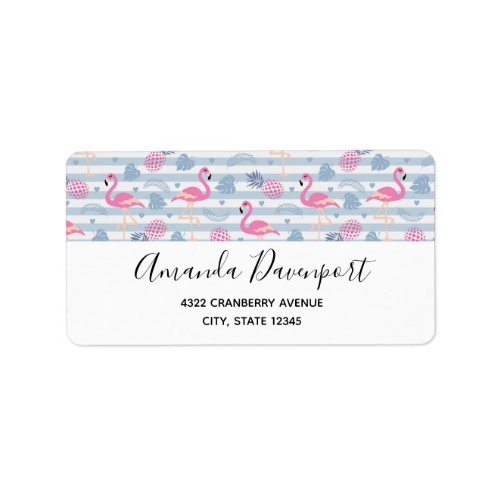 Whimsical Flamingo  Pineapple Pattern Label