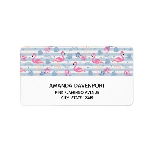 Whimsical Flamingo  Pineapple Pattern Label