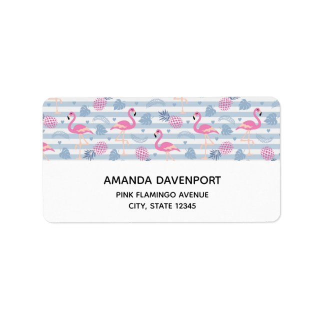 Whimsical Flamingo & Pineapple Pattern Label (Front)