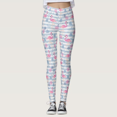 Whimsical Flamingo  Pineapple Pattern Leggings