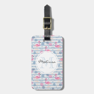 Whimsical Flamingo & Pineapple Pattern Luggage Tag