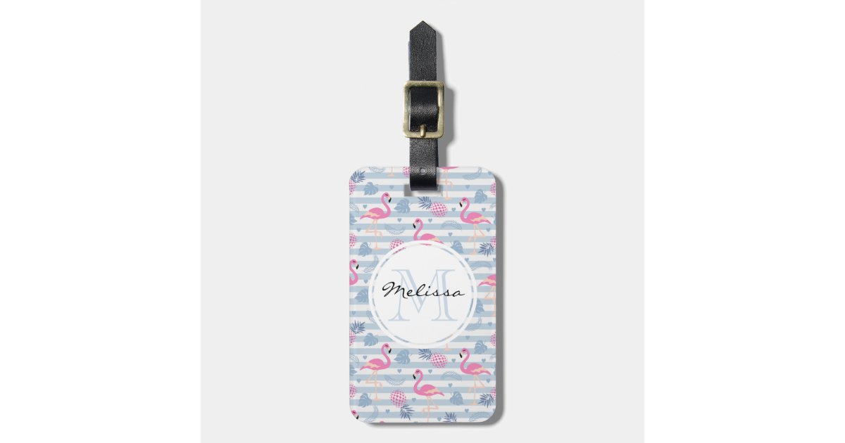 Whimsical Flamingo & Pineapple Pattern Luggage Tag | Zazzle
