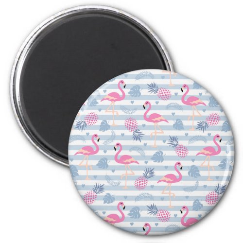 Whimsical Flamingo  Pineapple Pattern Magnet