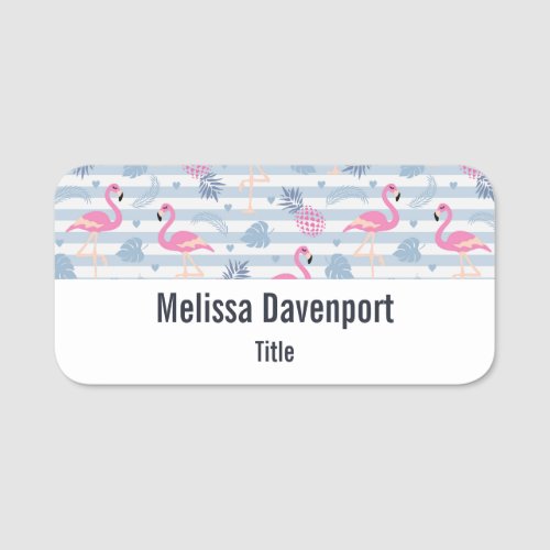 Whimsical Flamingo  Pineapple Pattern Name Tag