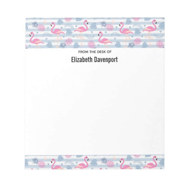 Whimsical Flamingo & Pineapple Pattern Notepad (Front)