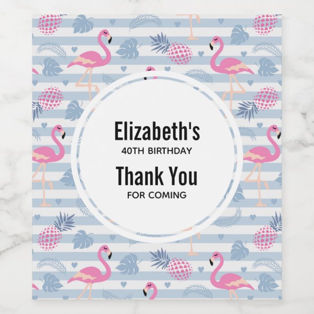 Whimsical Flamingo & Pineapple Pattern Party Favor Wine Label (Single Label)
