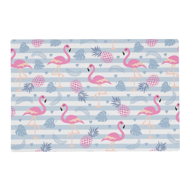 Whimsical Flamingo & Pineapple Pattern Placemat (Back)