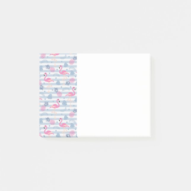 Whimsical Flamingo & Pineapple Pattern Post-it Notes (Front)