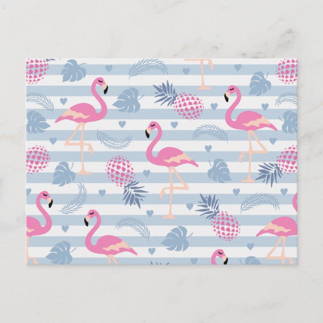  Whimsical Flamingo & Pineapple Pattern Postcard (Front)