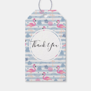 Whimsical Flamingo & Pineapple Pattern Thank You Gift Tags