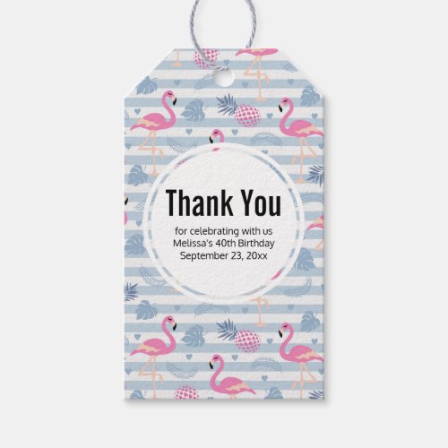 Whimsical Flamingo  Pineapple Pattern Thank You Gift Tags