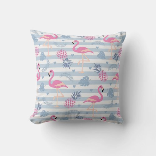 Whimsical Flamingo  Pineapple Pattern Throw Pillow