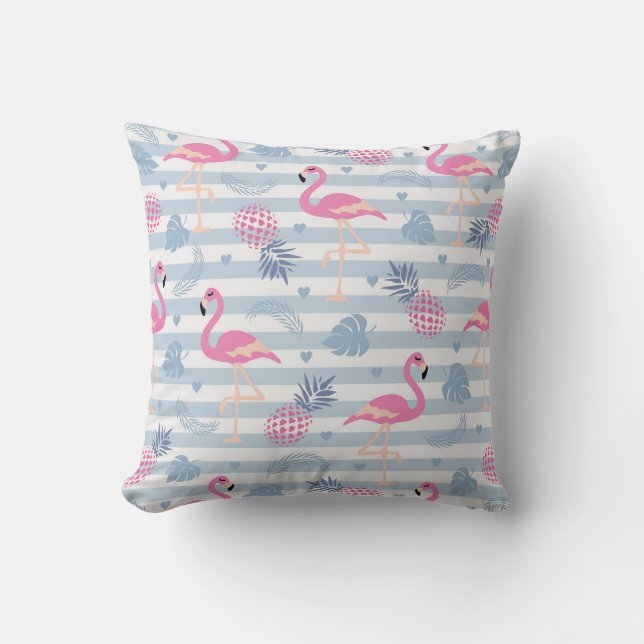 Whimsical Flamingo & Pineapple Pattern Throw Pillow (Front)