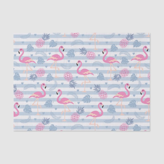 Whimsical Flamingo & Pineapple Pattern Tissue Paper (Front)