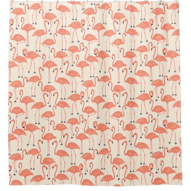 Whimsical Flamingo | Tropical Bathroom Sunset Shower Curtain (Front)