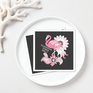 Whimsical Flamingo Vibes Only Black Pink Flamingo Napkins