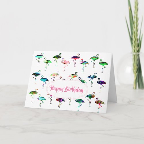 Whimsical Flamingos Colorful Pattern Birthday Card