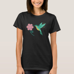 Whimsical Flat Design Hummingbird - Stylized Flora T-Shirt