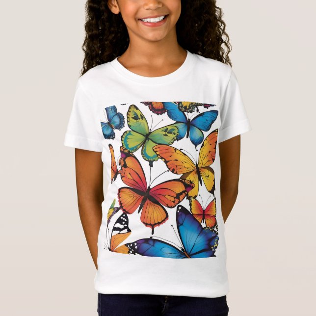 Whimsical Flight: A Vibrant Butterfly Wonderland T-Shirt (Front)