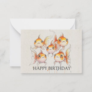 Whimsical Floating Goldfish Birthday Note Card