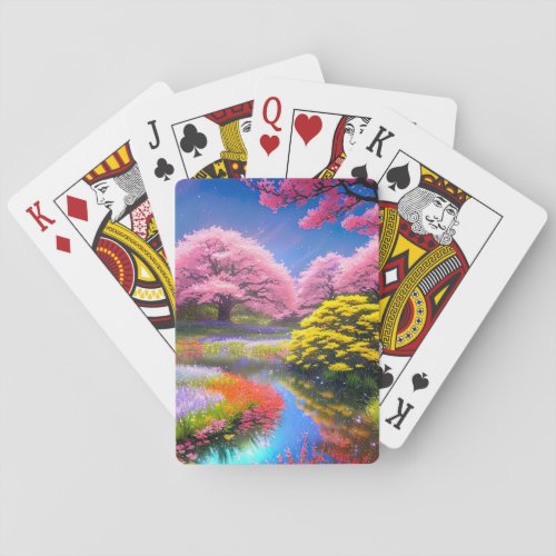 Whimsical Flora Painting the Stream in Color Poker Cards