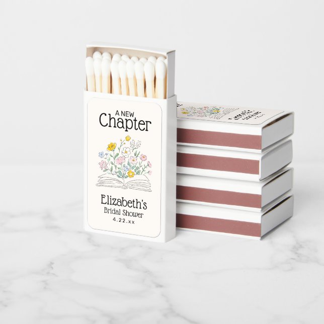 Whimsical Floral A New Chapter Bridal Shower  Matchboxes (Stacked)