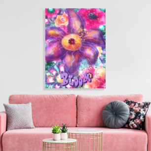 Whimsical Floral Abstract Art Teal Personalized Canvas Print