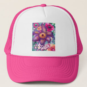 Whimsical Floral Abstract Art Teal Personalized Trucker Hat