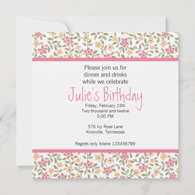 Whimsical Floral Adult Birthday Invitation (Front)