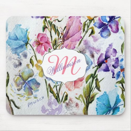 WHIMSICAL FLORAL AND BUTTERFLIES MOUSE PAD