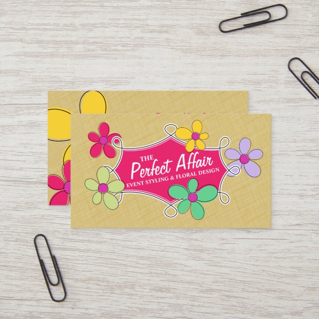 Whimsical Floral and Doodle Frame Business Card (Front/Back In Situ)