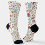 Whimsical Floral and Sleepy Cat Pattern Socks