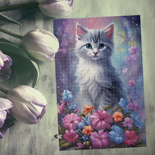 Whimsical Floral Art with Cat Puzzle _ Challenging