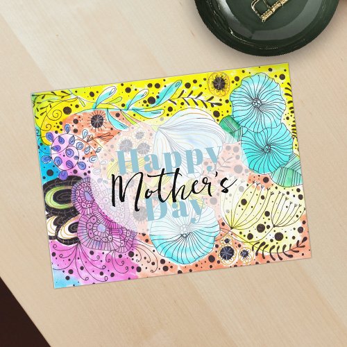 Whimsical Floral Artistic Vibrant Mothers Day Postcard