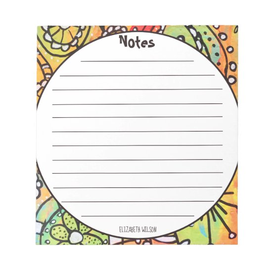 Whimsical Floral Artsy Orange Fun Lined Add Name Notepad