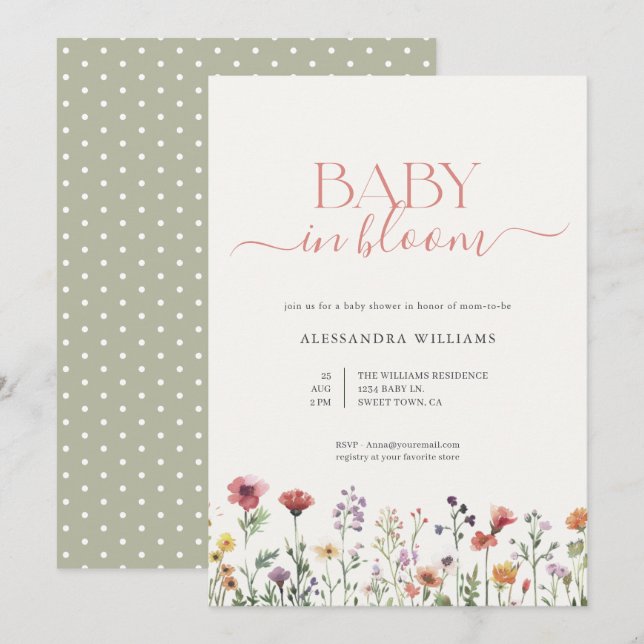 Whimsical Floral Baby in Bloom Shower Invitation (Front/Back)