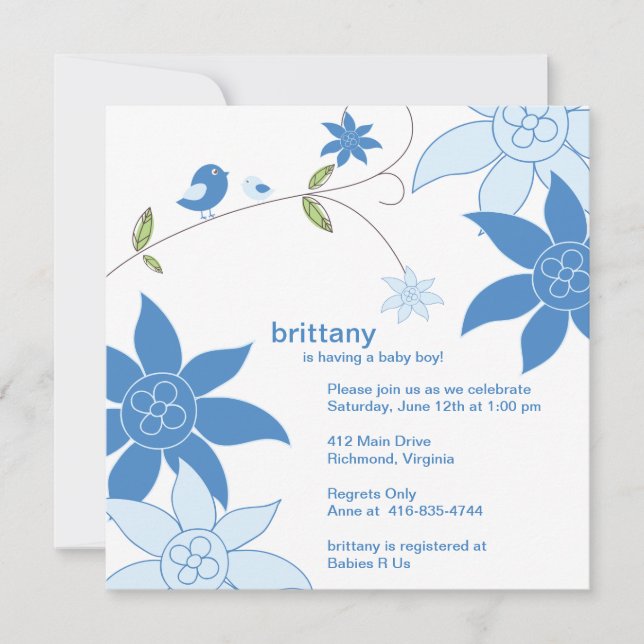 Whimsical floral baby shower invitation (Front)