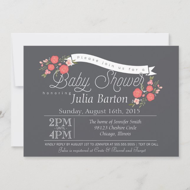 Whimsical Floral Baby Shower Invitation, Rosey Invitation (Front)