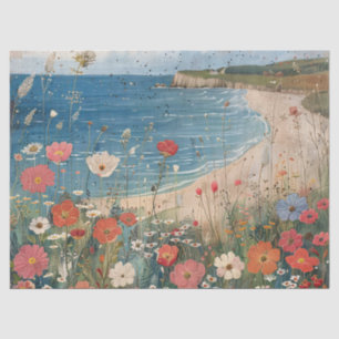 Whimsical Floral Beach Painting Rustic Decoupage Tissue Paper