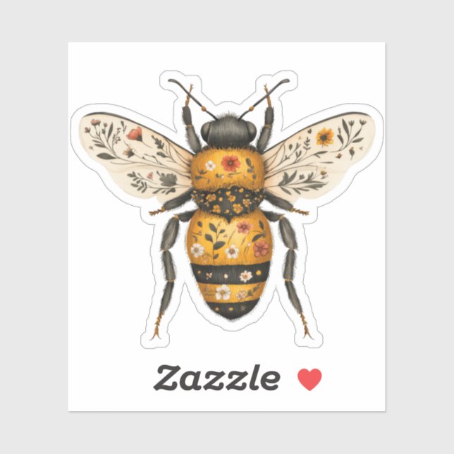 Whimsical Floral Bee Sticker (Sheet)