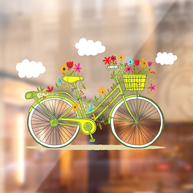 Whimsical Floral Bicycle Clouds In Sky Shop Window Cling (Sheet 2)