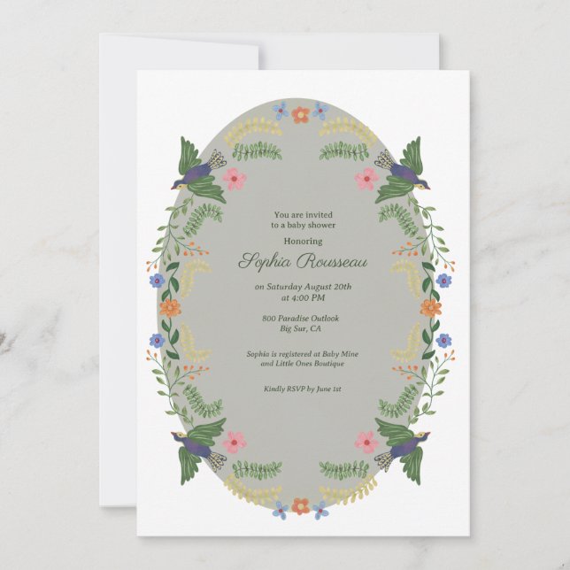 Whimsical Floral Birds Baby Shower Invitation (Front)