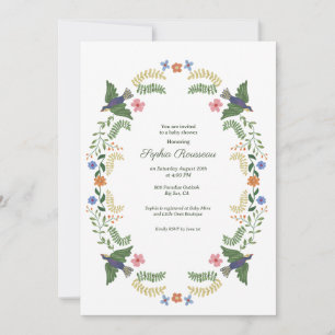 Whimsical Floral Birds Baby Shower Invitation