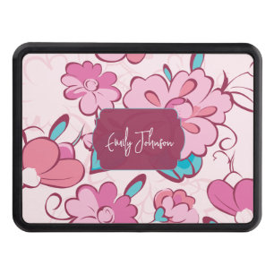 Whimsical Floral Bloom Custom Name Hitch Cover