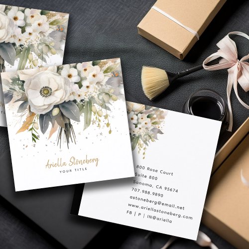 Whimsical Floral Bloom  Square Business Card