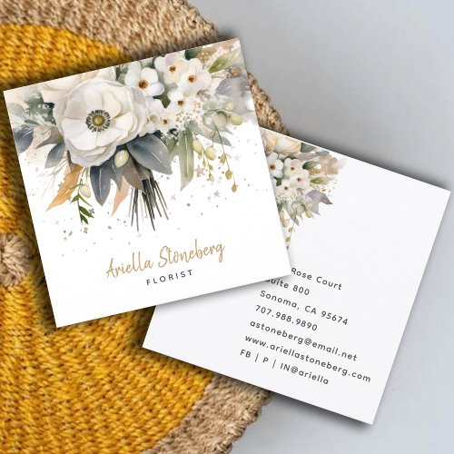 Whimsical Floral Blooms Florist Square Business Card