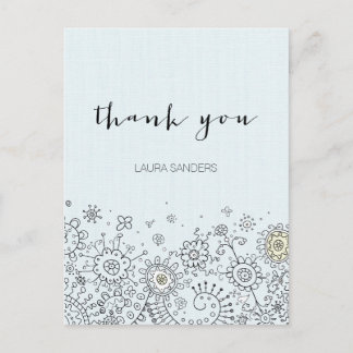 Whimsical Floral Blue Thank You Postcard