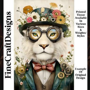 Whimsical Floral Boho Steampunk Lion M1 Decoupage Tissue Paper