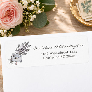 Whimsical Floral Bouquet Letter Return Address Label
