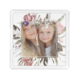 Whimsical Floral Bouquet Photo Acrylic Tray